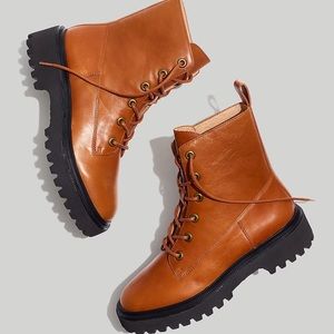 Madewell The Rayna Lace-Up Boot in Leather SZ 7 NG667